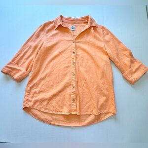 Anne Klein Orange Linen Button Down Shirt Size M